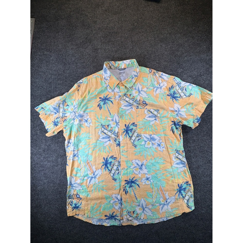 Izod Saltwater Mens XXL Tropical Surf Wagon Hibiscus Cotton Button Down Shirt